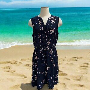 41‎ Hawthorn Navy Floral Sleeveless Button-Front Drawstring Dress Size L NWT